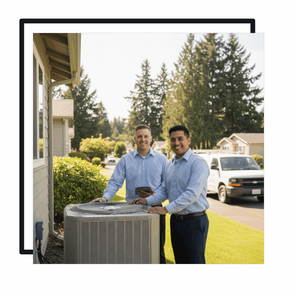 two technicians installing new ac unit
